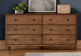 Grain Wood Furniture 313053610639 Solid Pine 6 Drawer Bedroom Dresser Coastal Walnut Finish Deep Storage