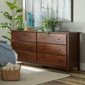 Grain Wood Furniture 711181276503 Solid Shaker 6 Chest Of Drawers Bedroom Dresser Rich Cherry Finish Storage