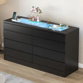 Dresser-1089 Gyfimoie 8 Drawer Dresser With Power Outlet White For Bedroom Chest Of