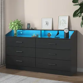 G-ca-770 Gyfimoie 6 Drawer Dresser With Power Outlet Chest Of Drawers Led Light Modern D