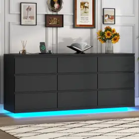 I870001250 Gyfimoie 9 Drawer Dresser With Power Outlet And Led Lighting Floating White