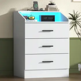 Lzy-1009a1 Gyfimoie 3 Drawer Dresser For Bedroom With Power Outlet White Led Light