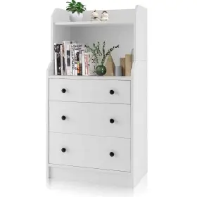 Gym10776 Gymax Chest Of 3drawer Dresser Solid Wood Storage Organizer 2-open Shelves White