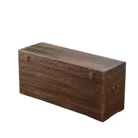 Sc-01 Gzqwdc Wooden Storage Chest Rustic Trunk Dark Brown Vintage Home Decor - Large Blank