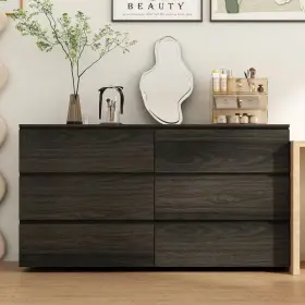 Hd L-thd-200151-04 Brown Wood Grain 6 Drawers 59 Inch W Wooden Chest Of Dresser Storage Ca