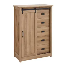 Yqhdra639 Hd 5 Drawers Pantry Organizers With Sliding Barn Door Tall Dresser Chest Of Draw