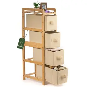 Hh Designs 198715424089 Wooden Narrow Dresser- Skinny With 4 Fabric Drawers- Slim For Small Spaces- V