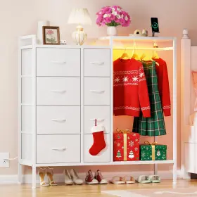 B0fbg1n9hn Higdbfe Dresser With Hanging Rack 8-drawer For Bedroom Charging