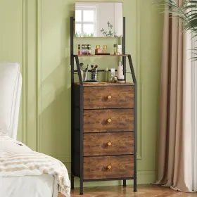 B0fmxtk9dv Higdbfe Dresser With Mirror 4 Drawers 2-tier Shelves Freestand