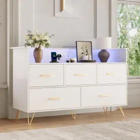 0fsnzv8432dsutmnbisx8agaw6am Hipicute 5 Drawer Dresser For Bedroom White Led Lights And Charging Station
