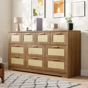Gywtrorrcbdumtyyc7r80g5i Hipicute 10 Drawer Rattan Dresser 59 Inch Boho With Gold Metal Handles - M