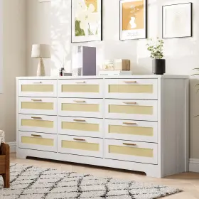 Ukludnnlk8icck9rhsws4a5f12e Hipicute 12 Drawer Dresser For Bedroom Modern Rattan Chest Of Drawers Wood Storage O
