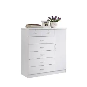 Hodedah 711181828764 Comoda Ropero Blanca Grande Con 7 Cajones Y Puerta Cajonera Para Ropa De Madera