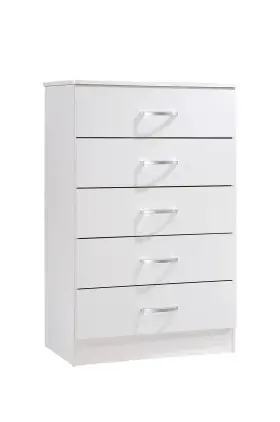Hodedah 812183010208 5 Drawer Wood Dresser For Bedroom Chest Of Drawers With Metal Rails Supp