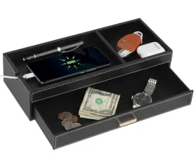 Hofferruffer 797632189530 Valet Jewelry Tray Organizer With Drawer Storage Catchall Box Phon
