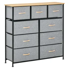 Us831-402v80lg0145 Homcom 9 Drawers Storage Chest Dresser Organizer Unit With Foldable Fabric Bins