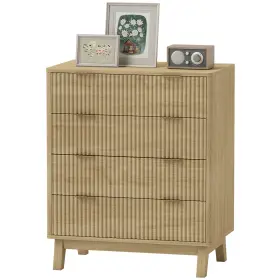 Homcom Us831-975v80nd0145 Natural Wood 4-drawer Fluted Chest Dresser For Bedroom Refurbished