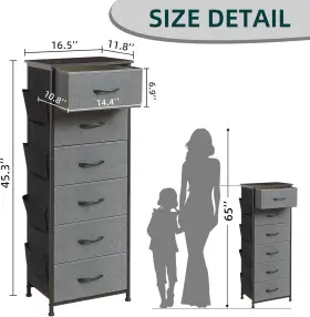 Home Furnishings Limited 313105410491 Tall Dresser For Bedroom With Side Pockets 6 Drawer Storage Organizer Chest Of #3