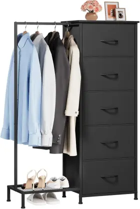 Home Furnishings Limited 705353826221 Dresser With Hanging Rack 5 Drawers Small Closet For Bedroom Reversible Dresse