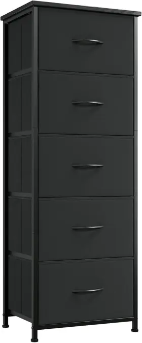 Home Furnishings Limited 744759426192 Tall Dresser 5 Drawer Storage Organizer Fabric Bins Bedroom Closet Black