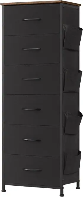 Fd114 Home Furnishings Limited Tall Dresser For Bedroom With Side Pockets 6 Drawer Storage Organizer Chest Of