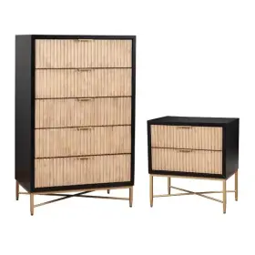 Home Square 195493567083 2-piece Set With 5 Drawer Chest And 2 Nightstand In Black