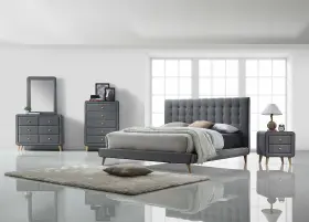 263882-ot Homeroots 46 Light Gray Upholstery 5 Drawer Chest Dresser With Natural Legs