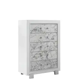 384038 Homeroots Modern White Chest With 5 Faux Marble Detailed Front Drawer #2