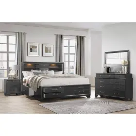 384060 Homeroots 35 Dark Gray Wood Framed Dresser Mirror #3