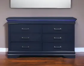 482390 Homeroots 59 Inch Blue Solid Wood Six Drawer Double Dresser