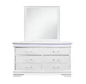482391 Homeroots 59 Inch White Solid Wood Six Drawer Double Dresser With Led