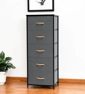 484684 Homeroots 18 Inch Gray And Black Steel Fabric Five Drawer Dresser