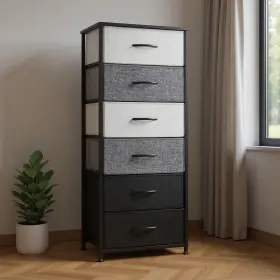 484694 Homeroots 18 Inch Gray And Black Steel Fabric Six Drawer Chest