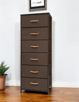 484696 Homeroots 18 Inch Brown Steel And Fabric Six Drawer Chest