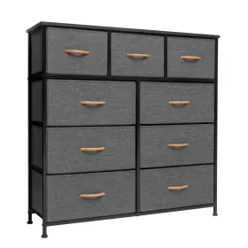 484700 Homeroots 39 Gray And White Steel Fabric Nine Drawer Triple Dresser