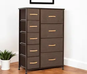 484701 Homeroots 27 Inch Brown Steel And Fabric Nine Drawer Combo Dresser