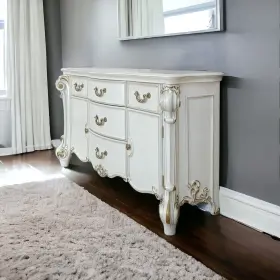 486003 Homeroots 71 Inch Pearl Solid And Manufactured Wood Five Drawer Triple Dresser