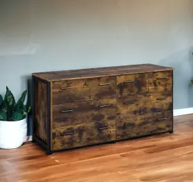 486514 Homeroots 59 Inch Brown And Black Six Drawer Double Dresser