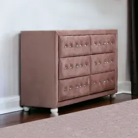 486518 Homeroots 40 Inch Pink Solid And Manufactured Wood Six Drawer Double Dresser