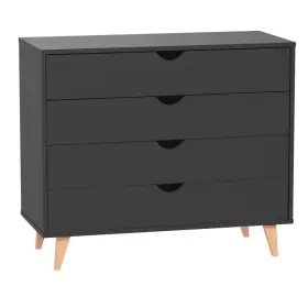 489234 Homeroots 35 Inch Solid Wood Four Drawer Standard Dresser Black