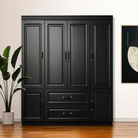 617968 Homeroots 71 Inch Black Wood Six Door Two Drawer Combo Dresser