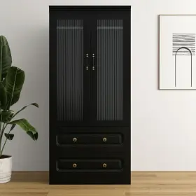 617972 Homeroots 71 Inch Black Wood Two Door Drawer Combo Dresser
