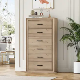 Hft-pb-025 Homfa Wood Tall Dresser With 6 Drawers 52.9ftfth Narrow Oak