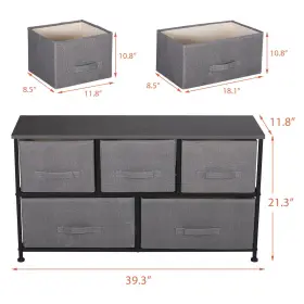 H01-2203-g9-2-lwbest Homgarden 5 Drawers Fabric Dresser For Bedroom Storage Tower Organizer Grey #2