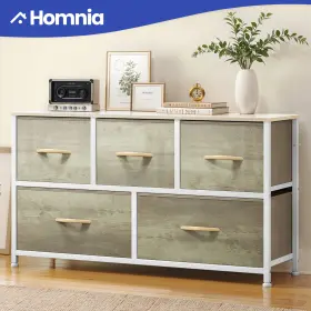 Homnia 197839263659 Chest Of Storage 5 Drawer Fabric Dresser White Maple Organizer Bedside Closet