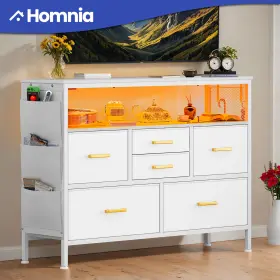 Homnia 197839474451 6 Drawers Dresser White Storage Organizer Closet Cabinet With Led Light And Usb Port