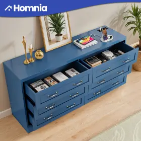 Homnia 197839639379 Blue 6 Drawers Robust Chest Of Dresser Storage Bedroom With Usb Charging Station