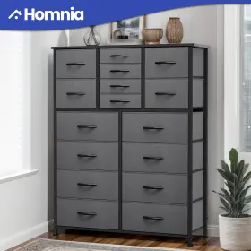 Homnia 197839814899 16 Drawers Dresser Tower Fabric Bedroom Cabinet Gray Anti Deformation Organizer