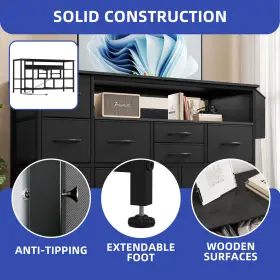 Homnia 197839876842 Chest Of 9 Drawers Dresser Black Usb Power Cord Shelf Storage Organizer Cabinet #3