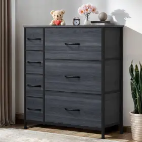 Homnia 199449014270 7 Drawers Dresser Tower Organizer Black Fabric Cabinet Storage Bedroom Unit